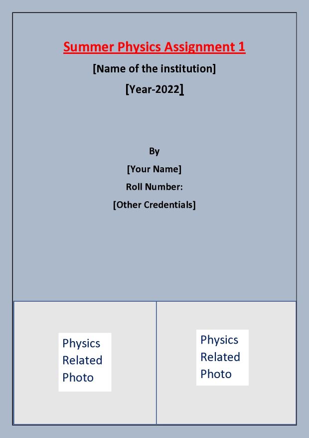 Physics Assignment Front page Sample